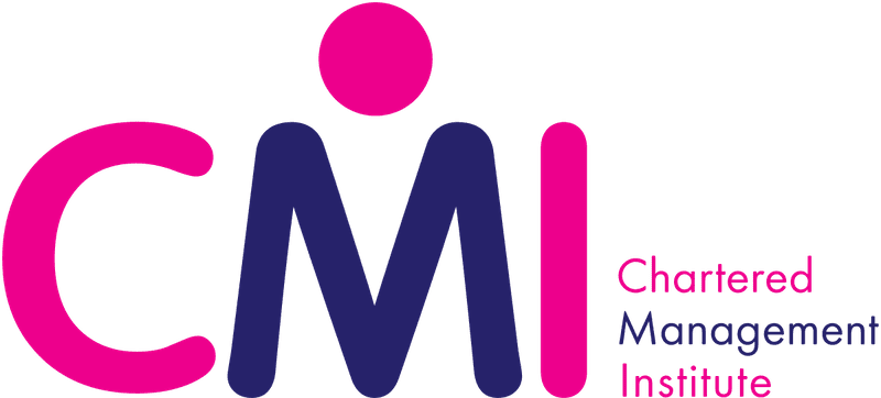 Logo of the Chartered Management Institute (CMI), emphasising management with bold CMI letters—“C” in pink, M and I in dark blue, plus a pink dot above the M. Chartered Management Institute appears to the right.